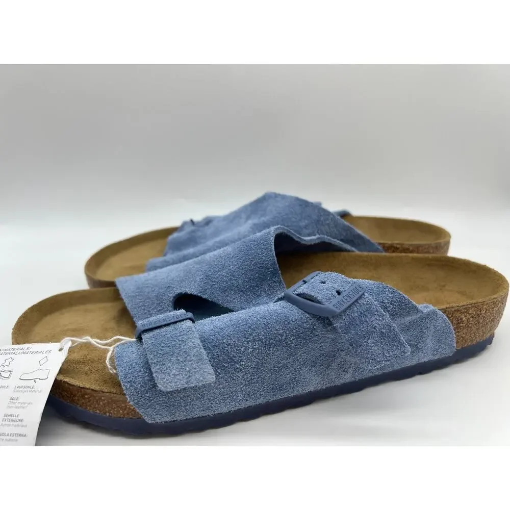 Birkenstock Zurich Sandals Suede Elemental Blue Buckle Mule Men Size 10 NWT